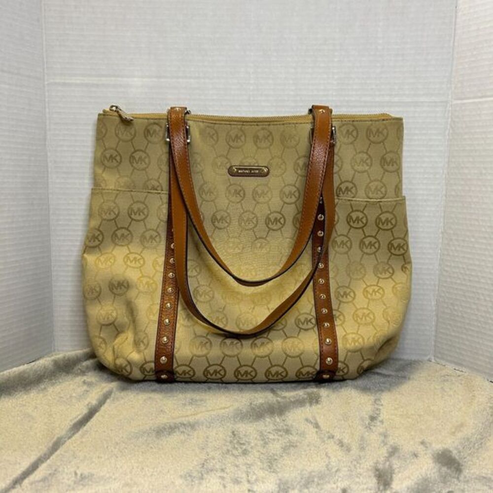 Michael Kors Tan Logo Tote Bag with Brown Leather Straps